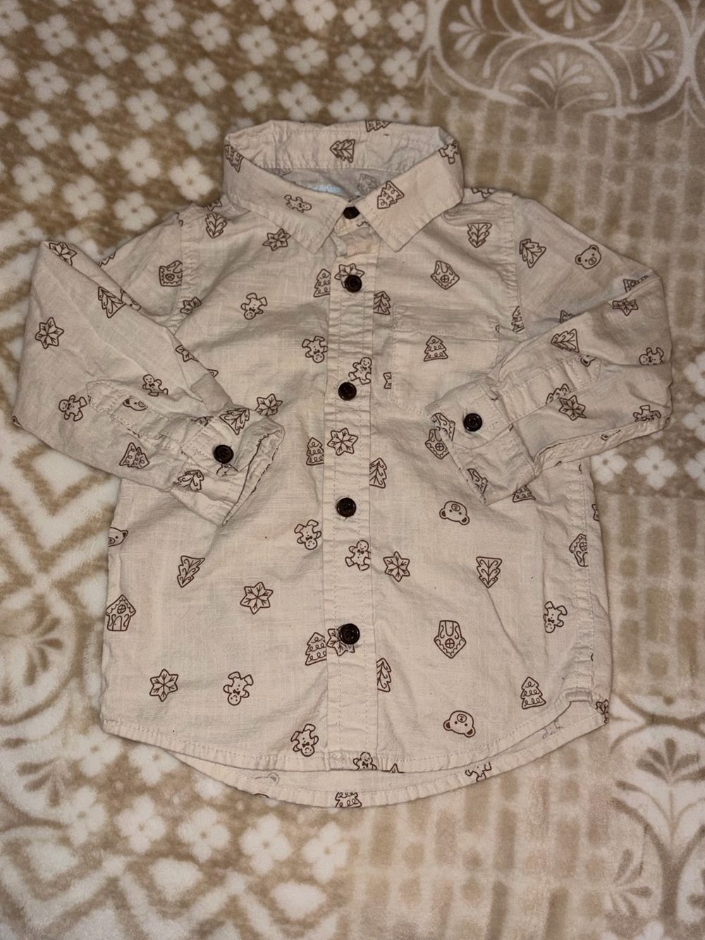 Cat & Jack Cream Button-Down Shirt with Brown Print